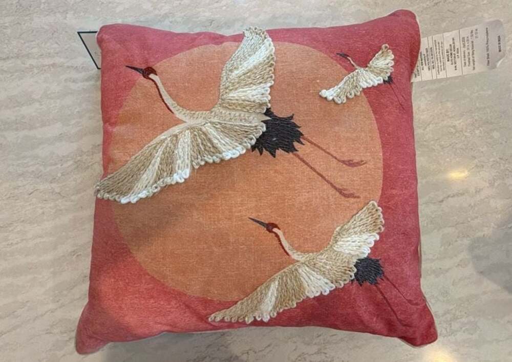 Coastal Collection Embroidered Flying Crane Decorative Pillow 20" x 20"